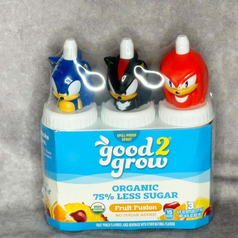 NEW SEALED Good 2 Grow Juice Topper Sonic The Hedgehog Knuckles Tails 3 Pack